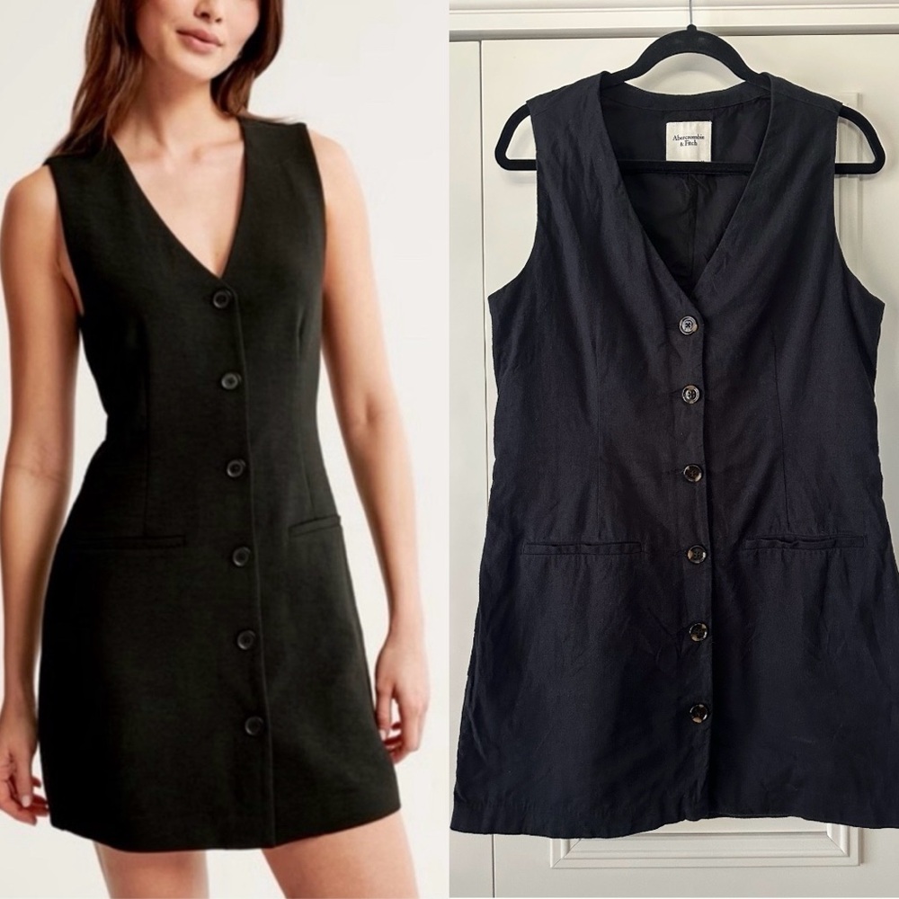 Abercrombie & Fitch Black Mini Dress Button-Front